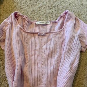 Altar'd State Lilac Ribbed Lace Trim Top